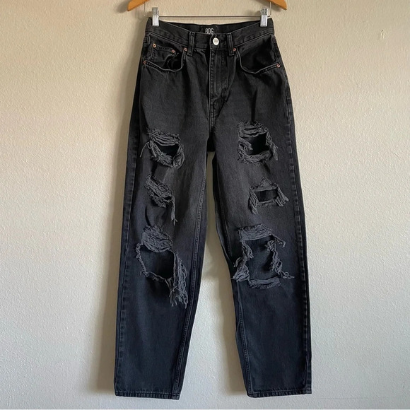 BDG Urban Outfitter Jeans Women’s 27 Black High Rise Baggy Skater Ripped Grunge - Picture 1 of 16